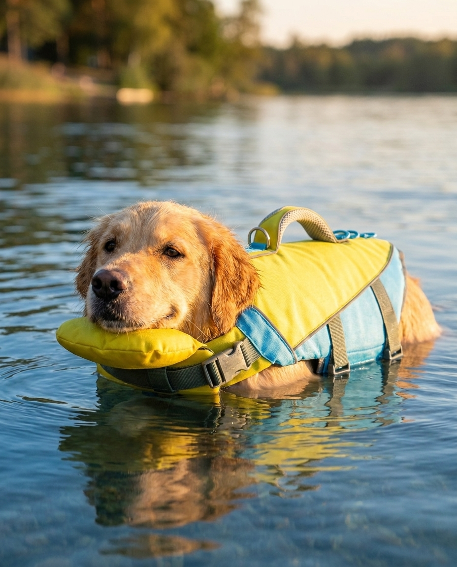 Close-up of the PupFloaty ChinRest padded pillow and rescue handle